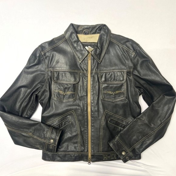 Harley-Davidson Leather Jacket Embroidered Angel Wings Leather Jacket Size M/L - Picture 2 of 13